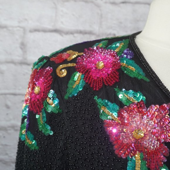 Vintage 80s Silk Beaded Sequin Jacket - Picture 2 of 10